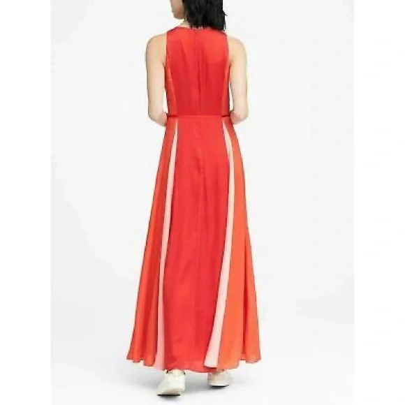Banana Republic Color Block Orange Paneled long Maxi Dress sz.0 - Picture 2 of 8
